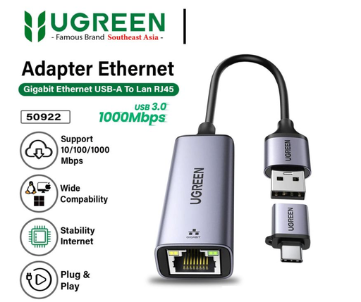[CAM-70015-00842] UGREEN Gigabit USB 3.0 To Lan RJ45 Ethernet Network Adapter 50922
